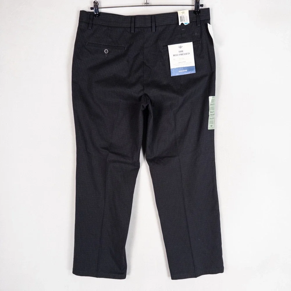 Dockers Signature Khaki Pants 36x29 Blue Gray Straight Micro Grid Check Stretch